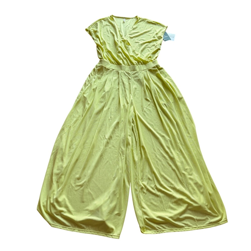 Halara Patitoff 2.0 Wide Leg Jumpsuit Lime Green V-Neck Athleisure Comfy Sz L